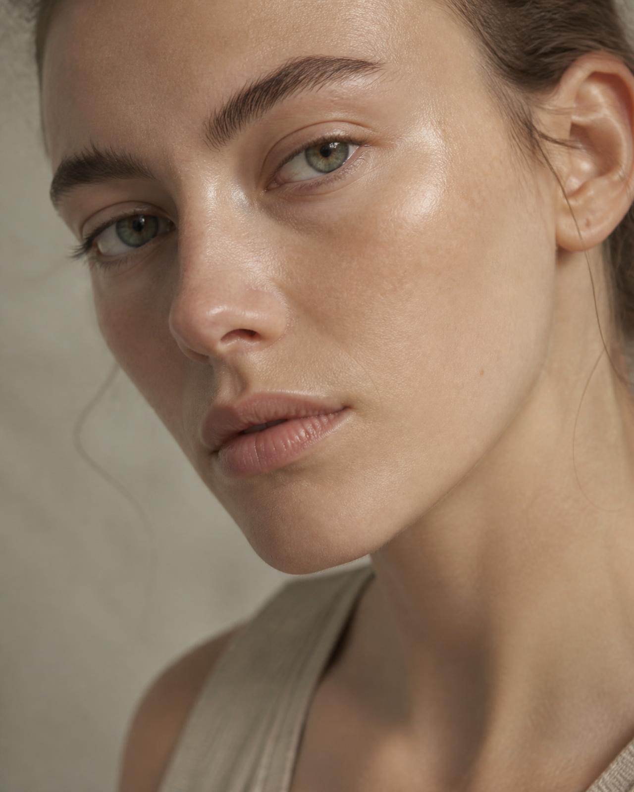 Close-up portrait of bare skin in natural light
